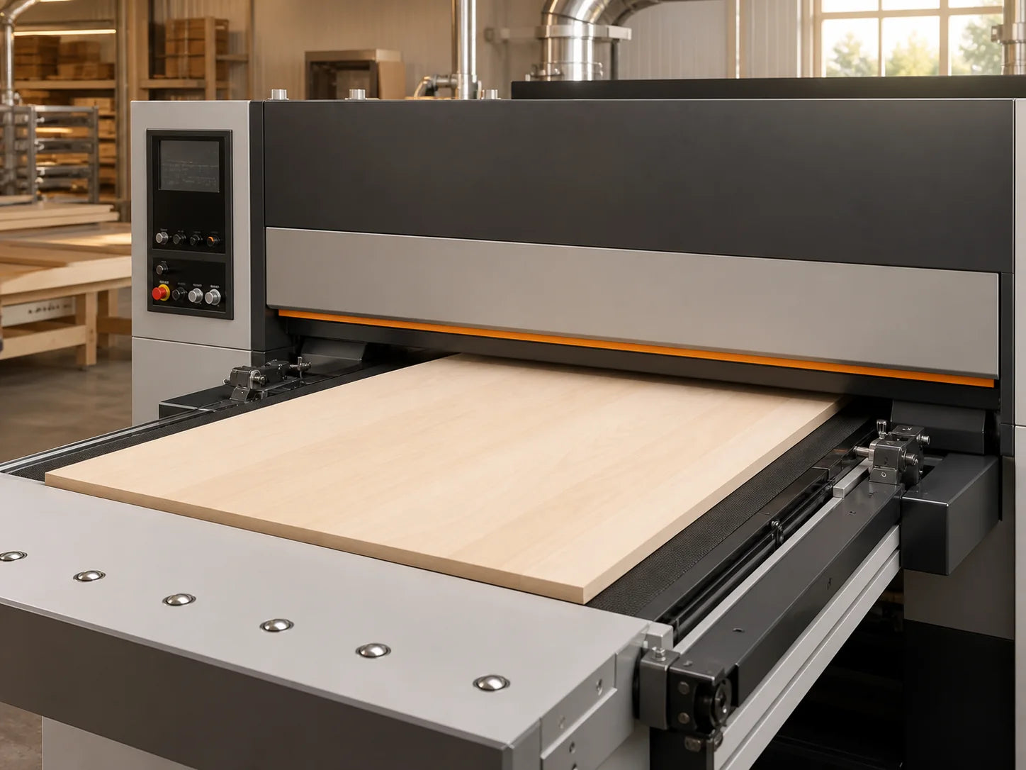 Professional sanding and finishing equipment in use