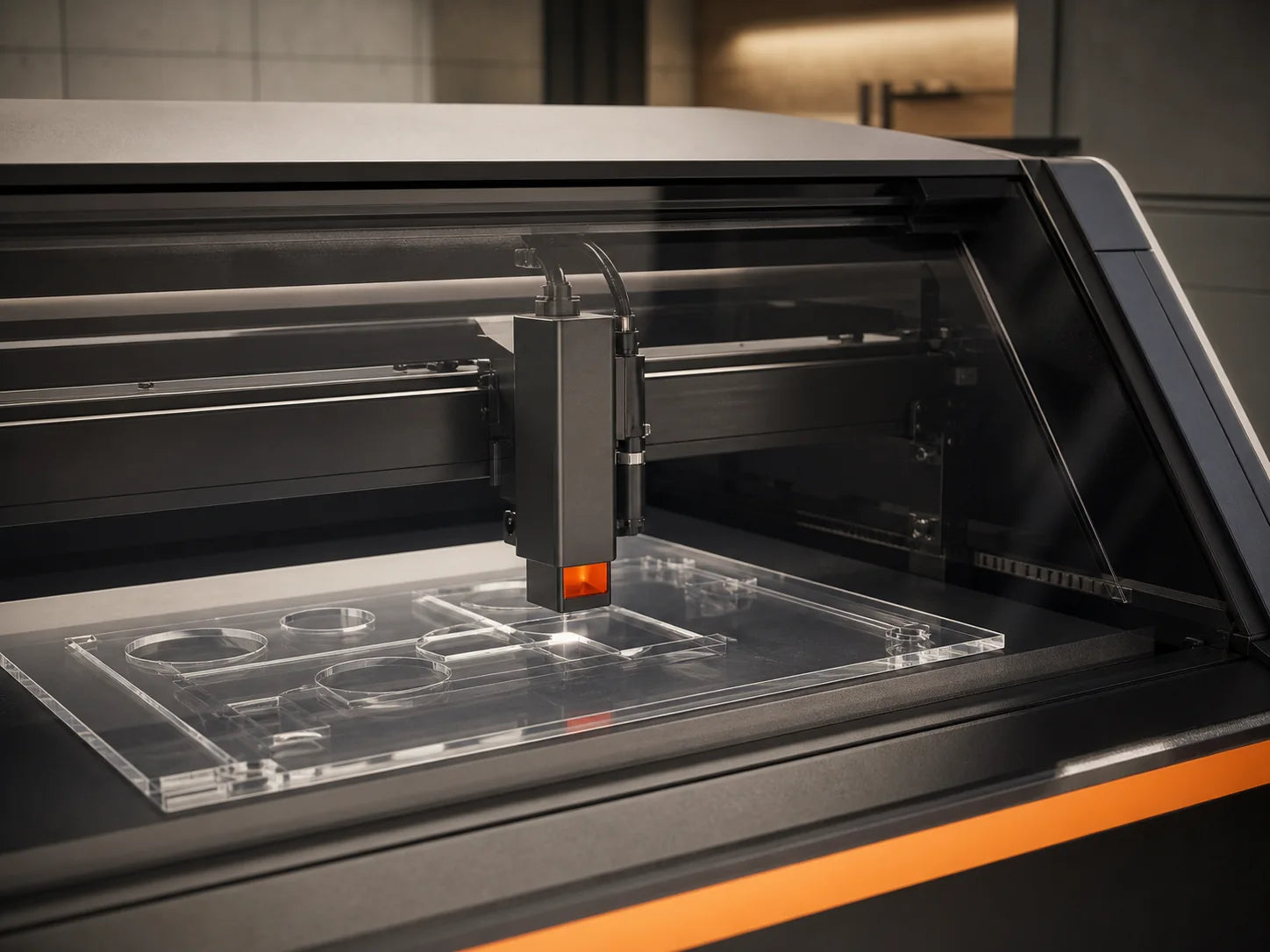 Laser cutting and engraving equipment in use